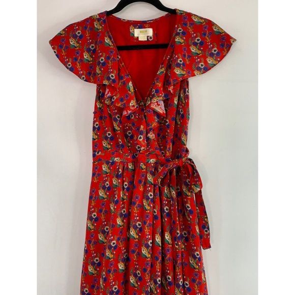 NWOT Anthropologie Rosalia Wrap Dress by Maeve Size 8 Red Ditsy Frill 6388 - Picture 9 of 16